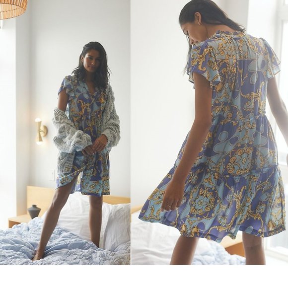 Anthropologie Blue and Yellow Midi Dress - Picture 1 of 5